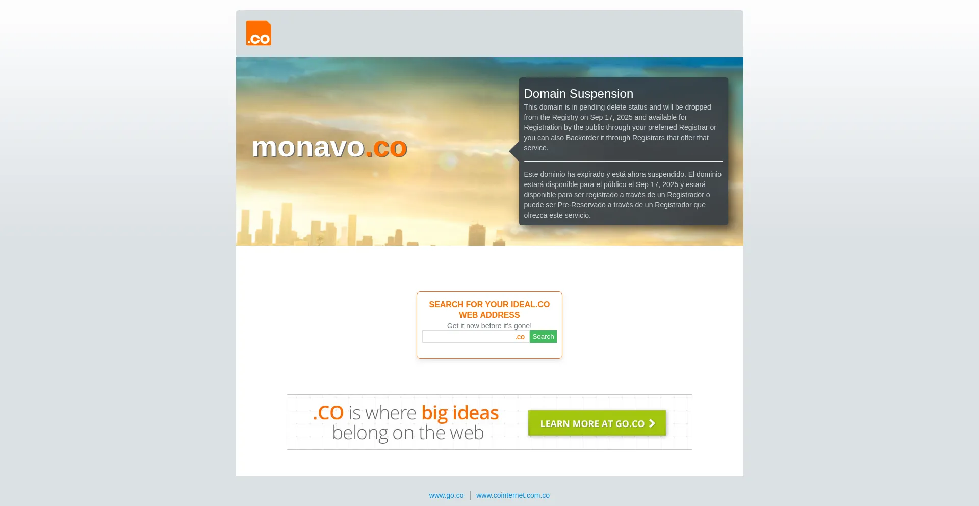 Website screenshot of Monavo.co