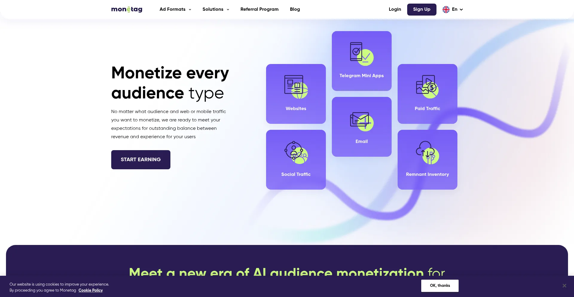 Website screenshot of Monetag.com