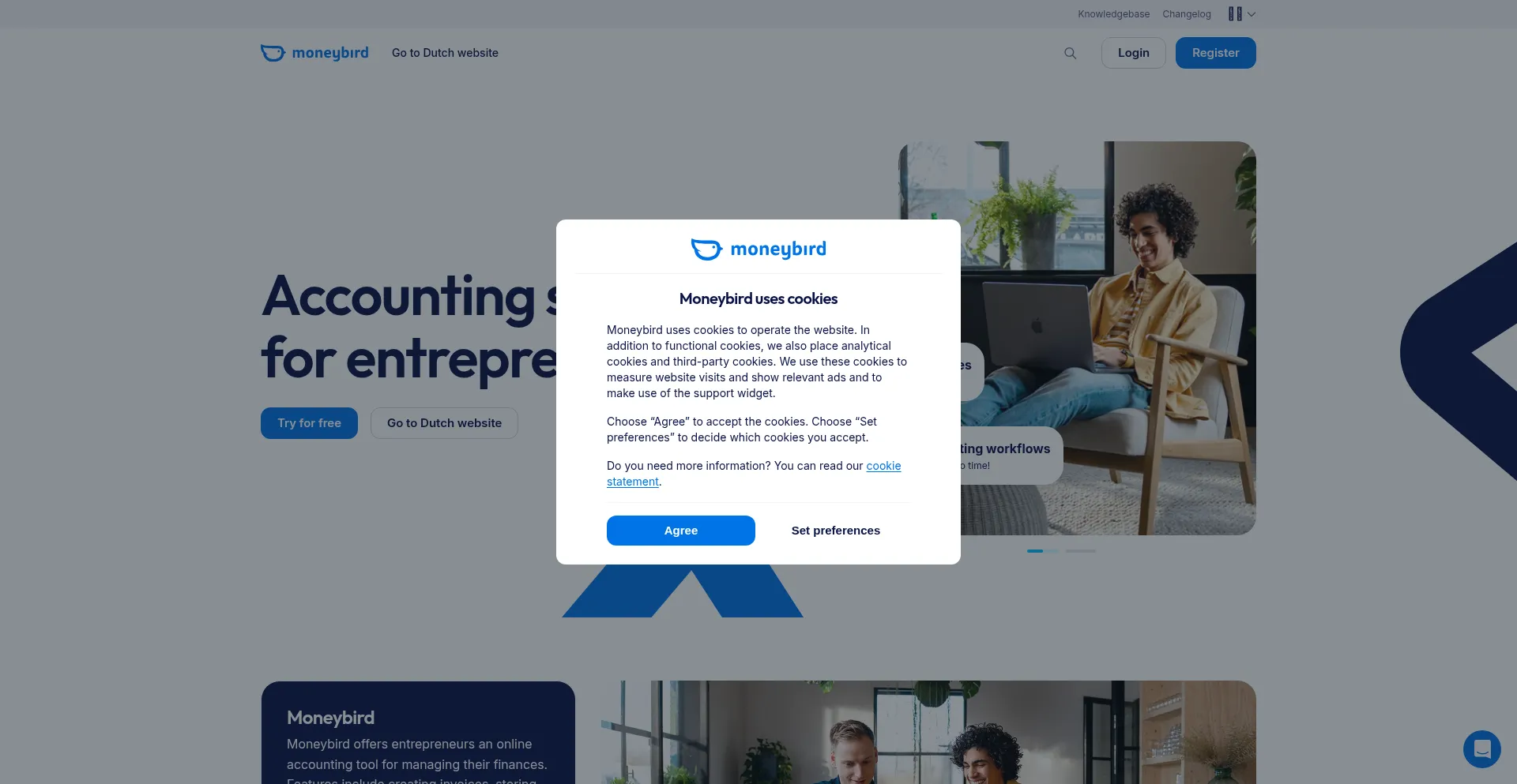 Website screenshot of Moneybird.com