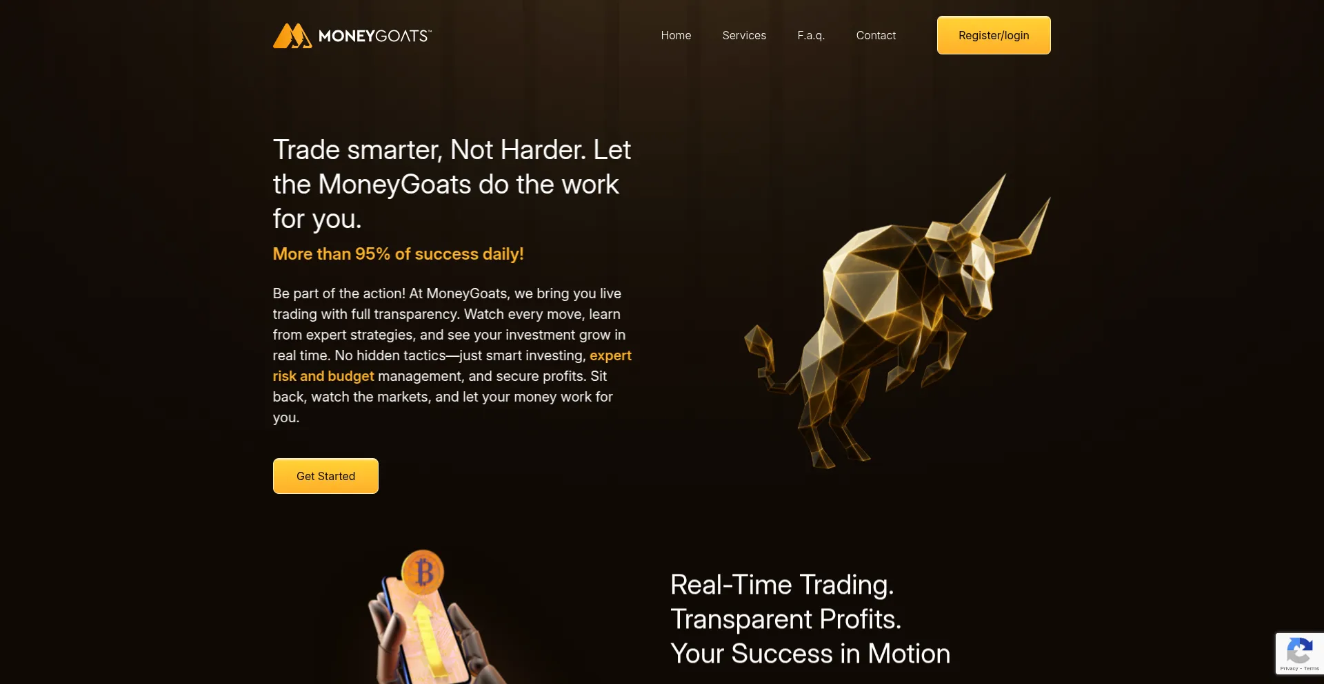 Website screenshot of Moneygoats.io