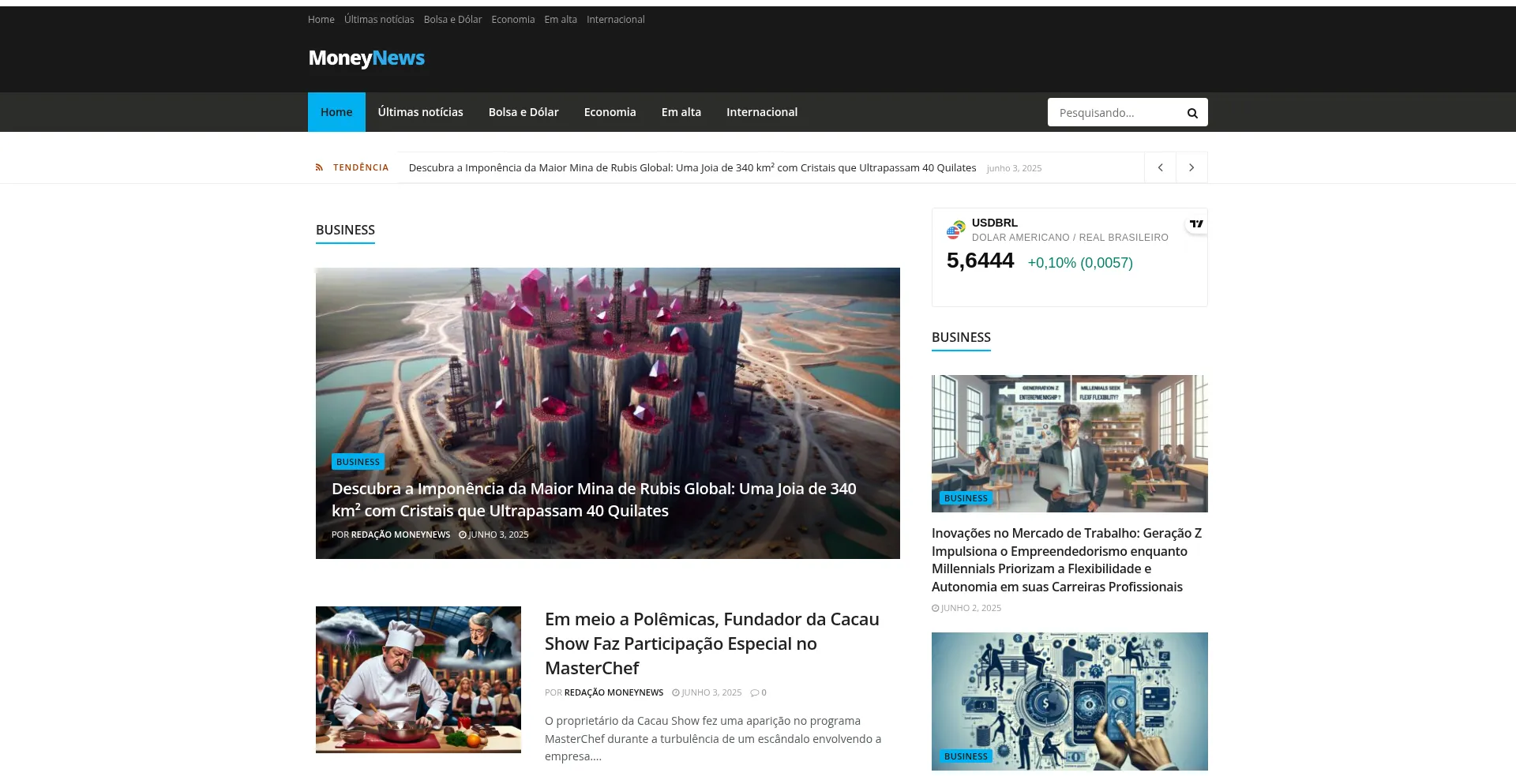 Website screenshot of Moneynews.com.br