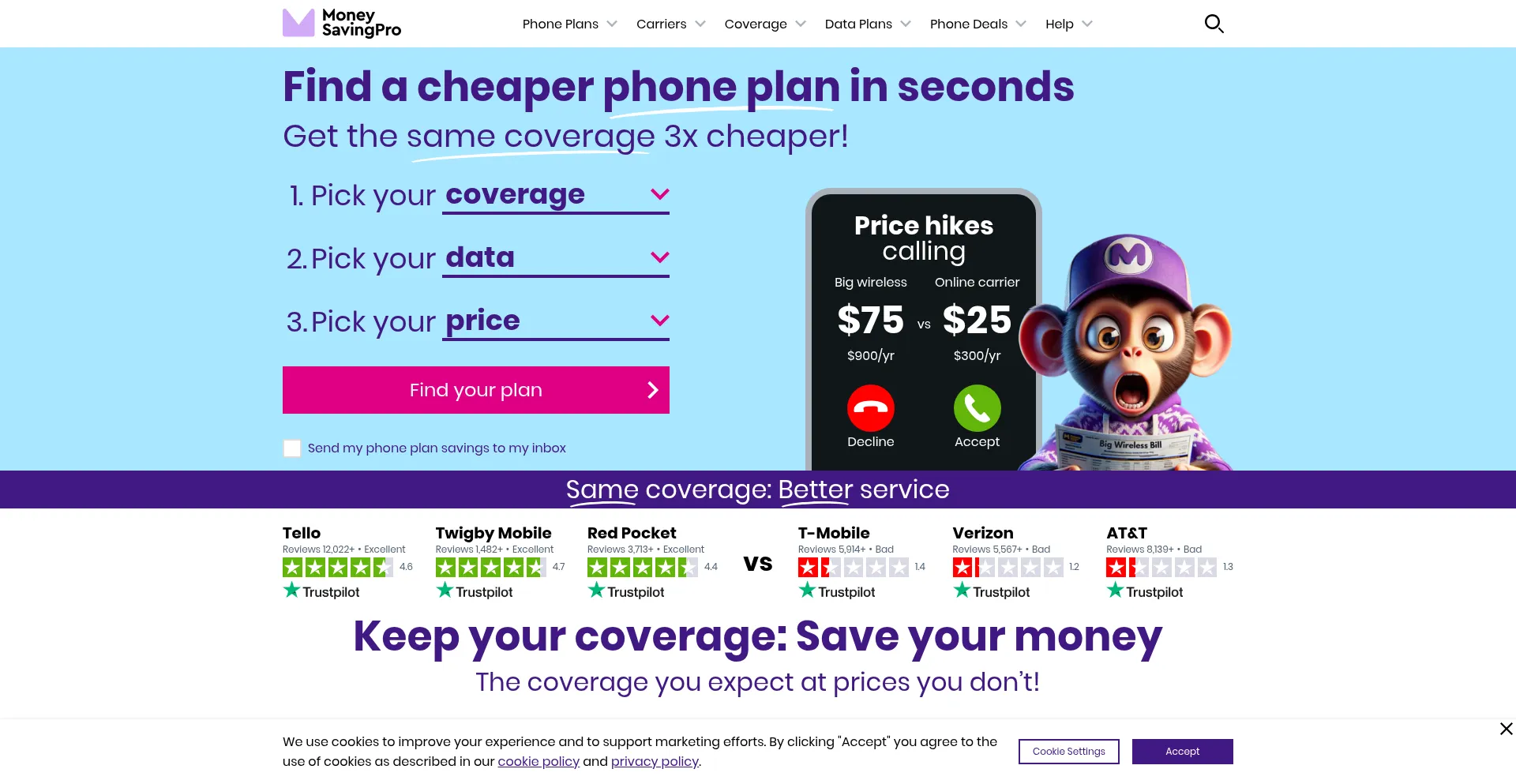 Website screenshot of Moneysavingpro.com