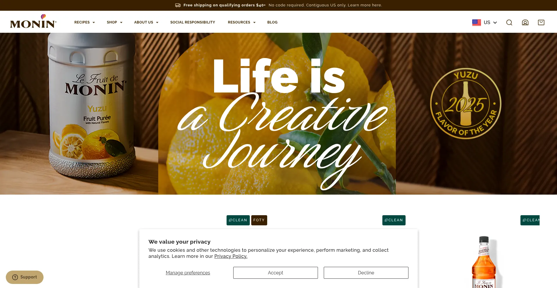 Website screenshot of Monin.us