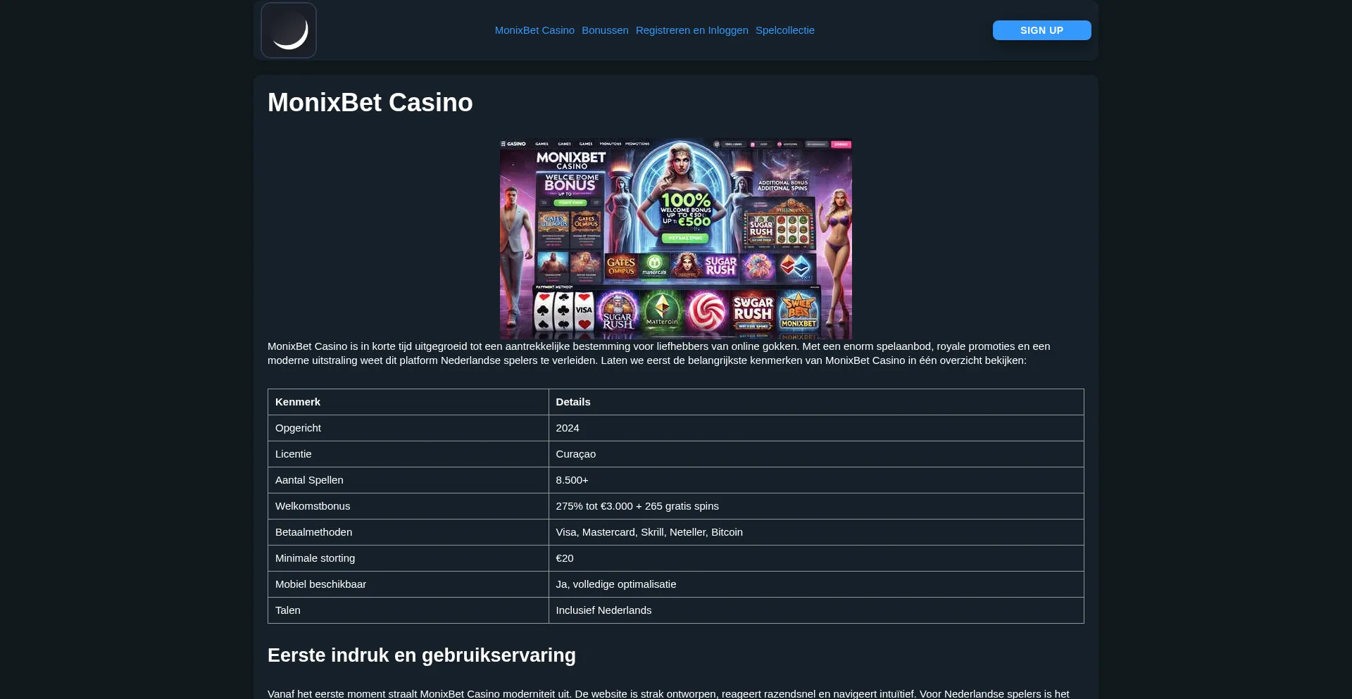 Website screenshot of Monixbet.info