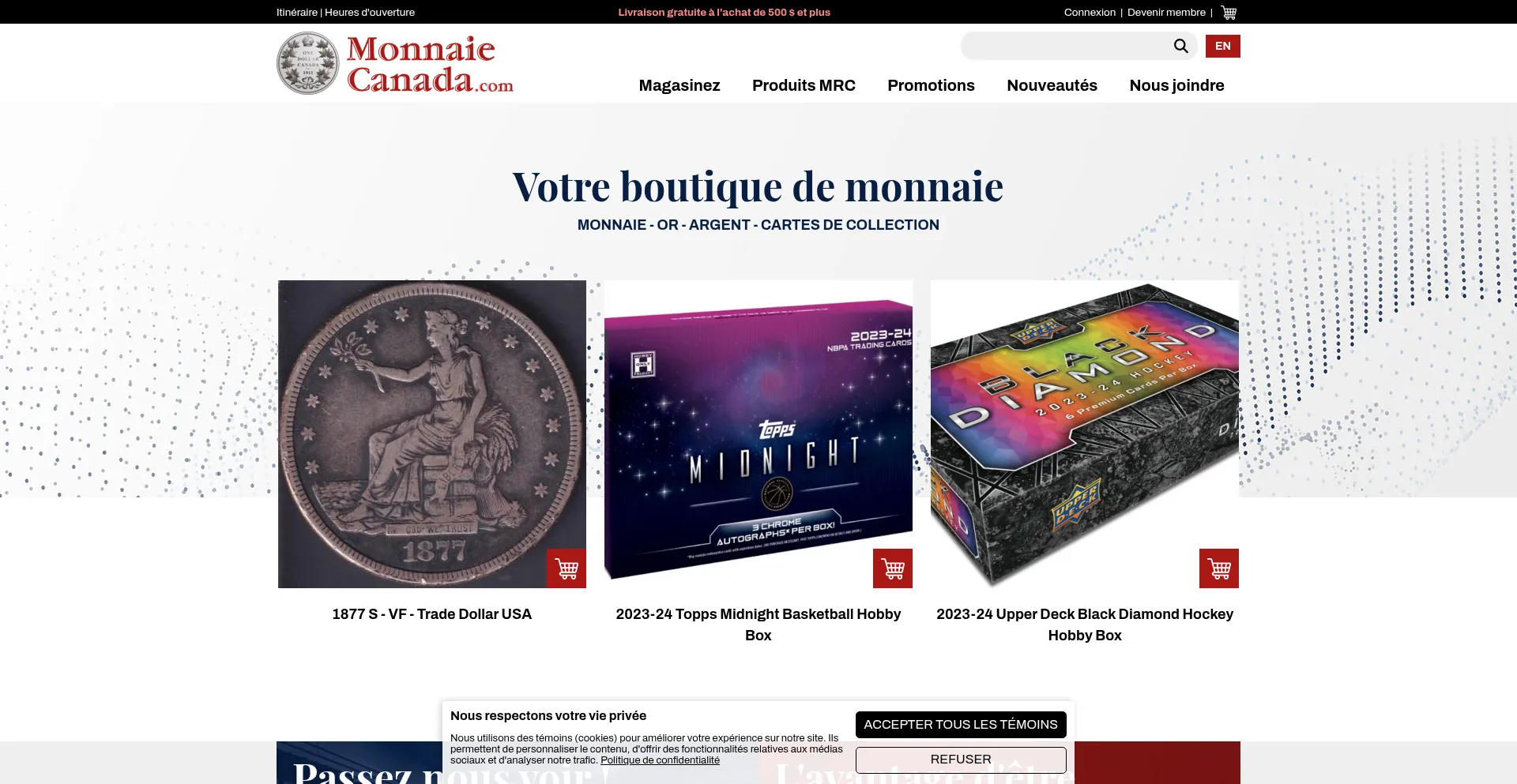 Website screenshot of Monnaiecanada.com