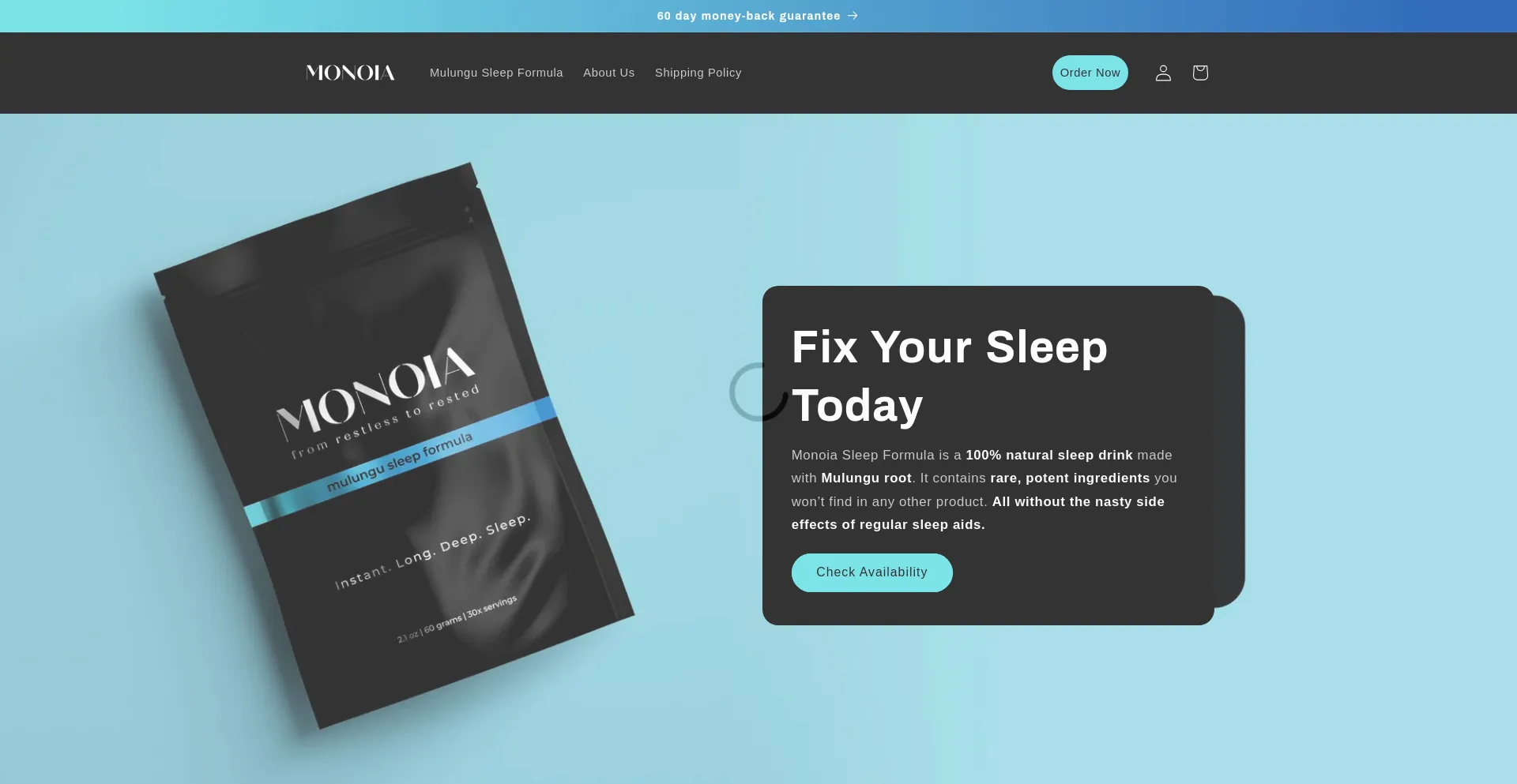 Website screenshot of Monoia.com