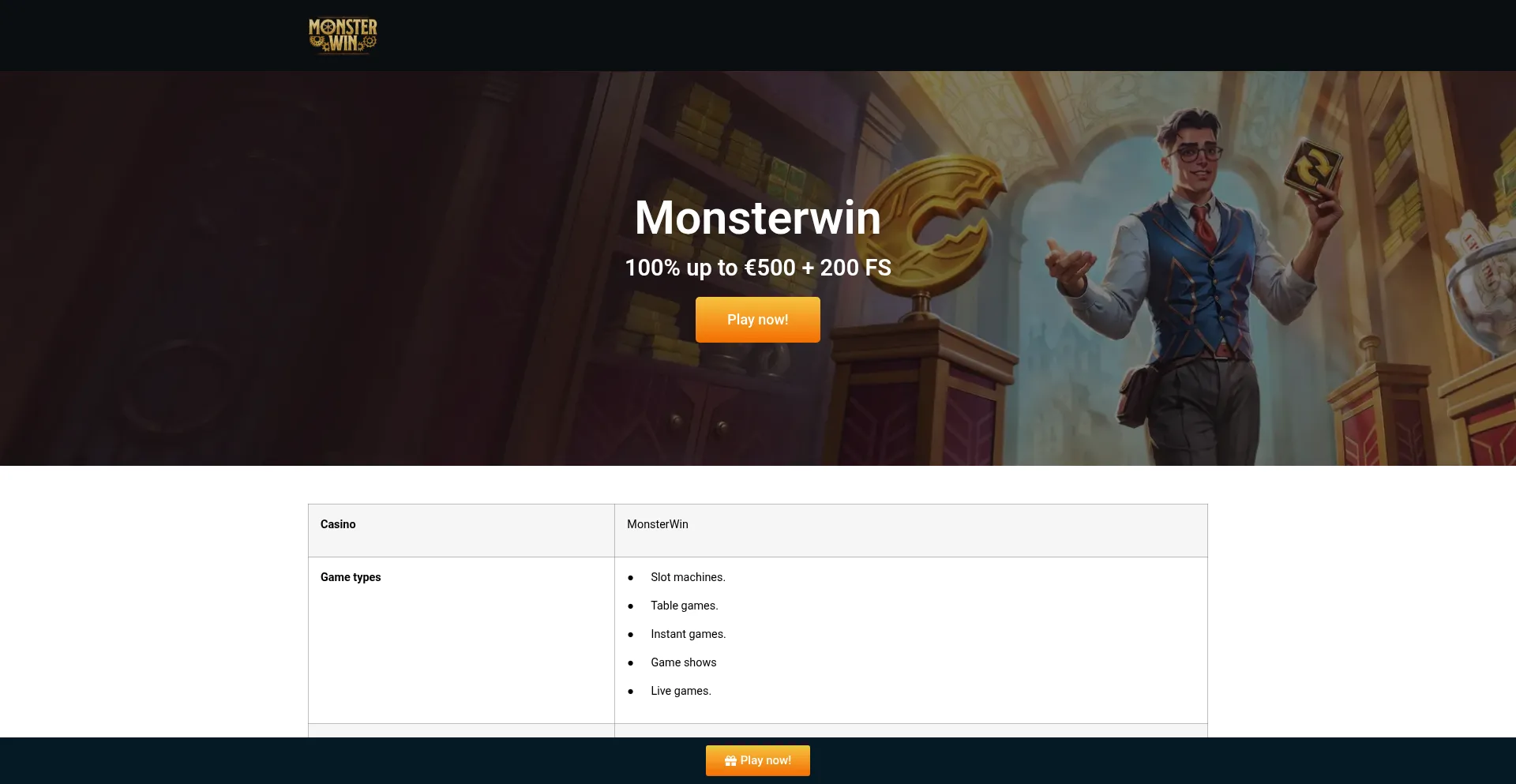Website screenshot of Monsterwin.org