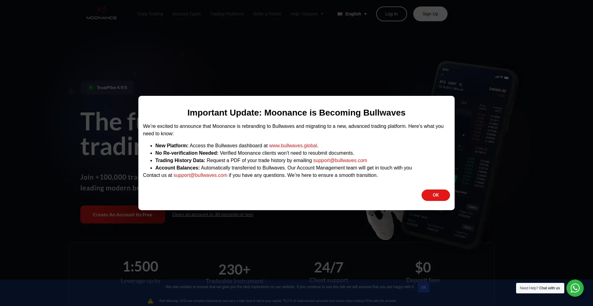Website screenshot of Moonance.com