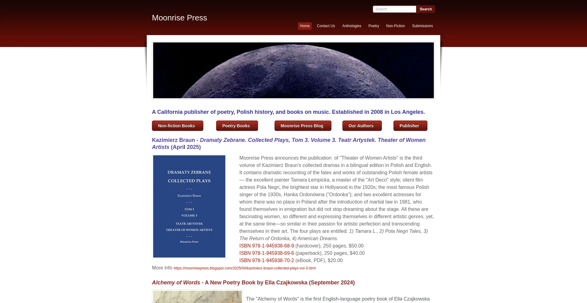 Website screenshot of Moonrisepress.com