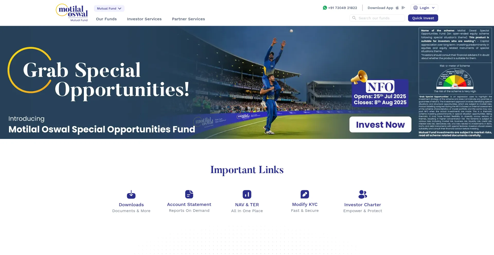 Website screenshot of Motilaloswalmf.com