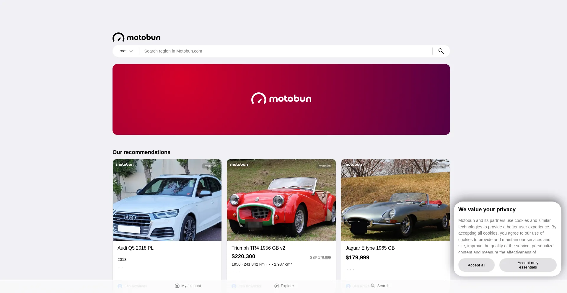 Website screenshot of Motobun.com
