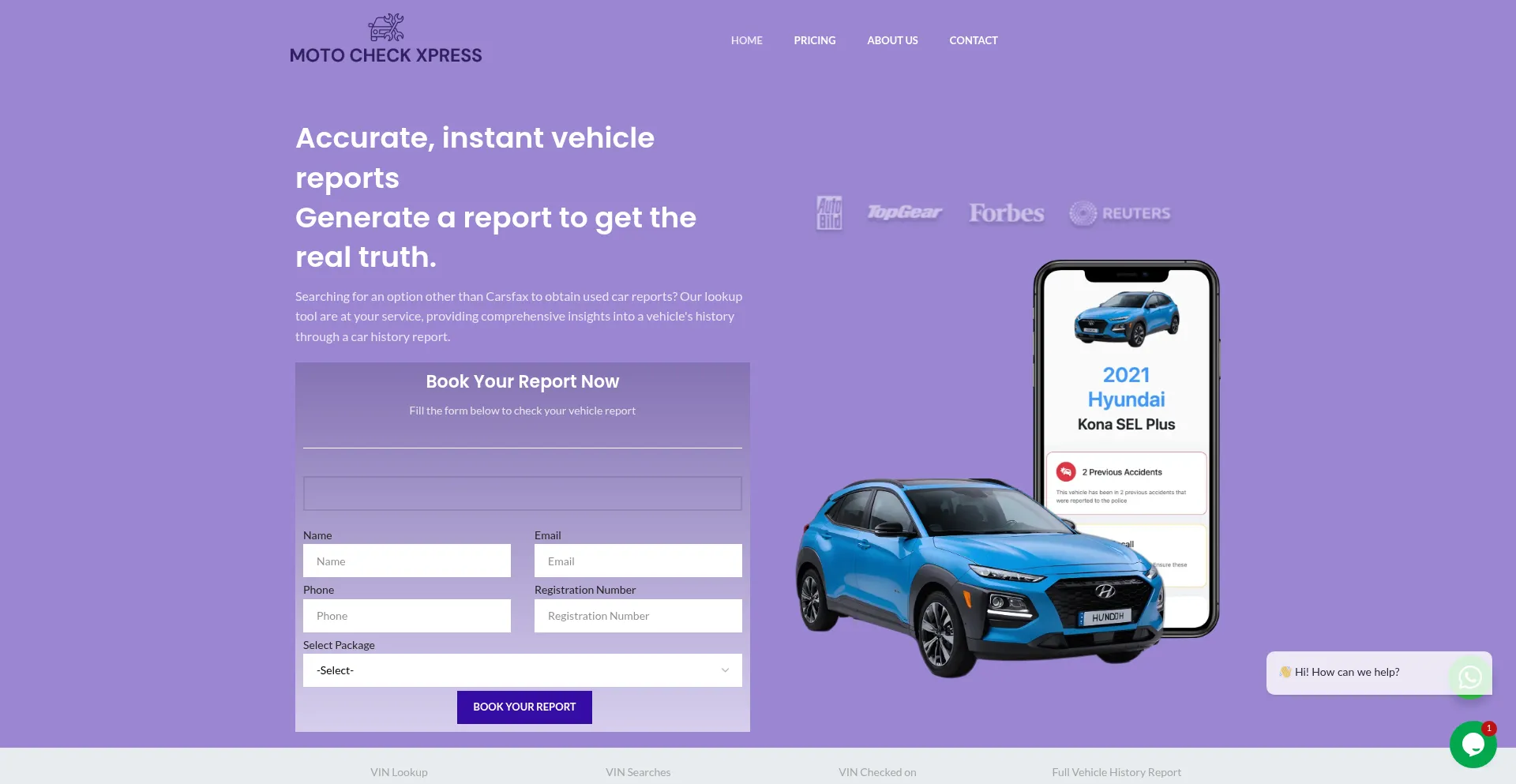 Website screenshot of Motocheckxpress.co.uk