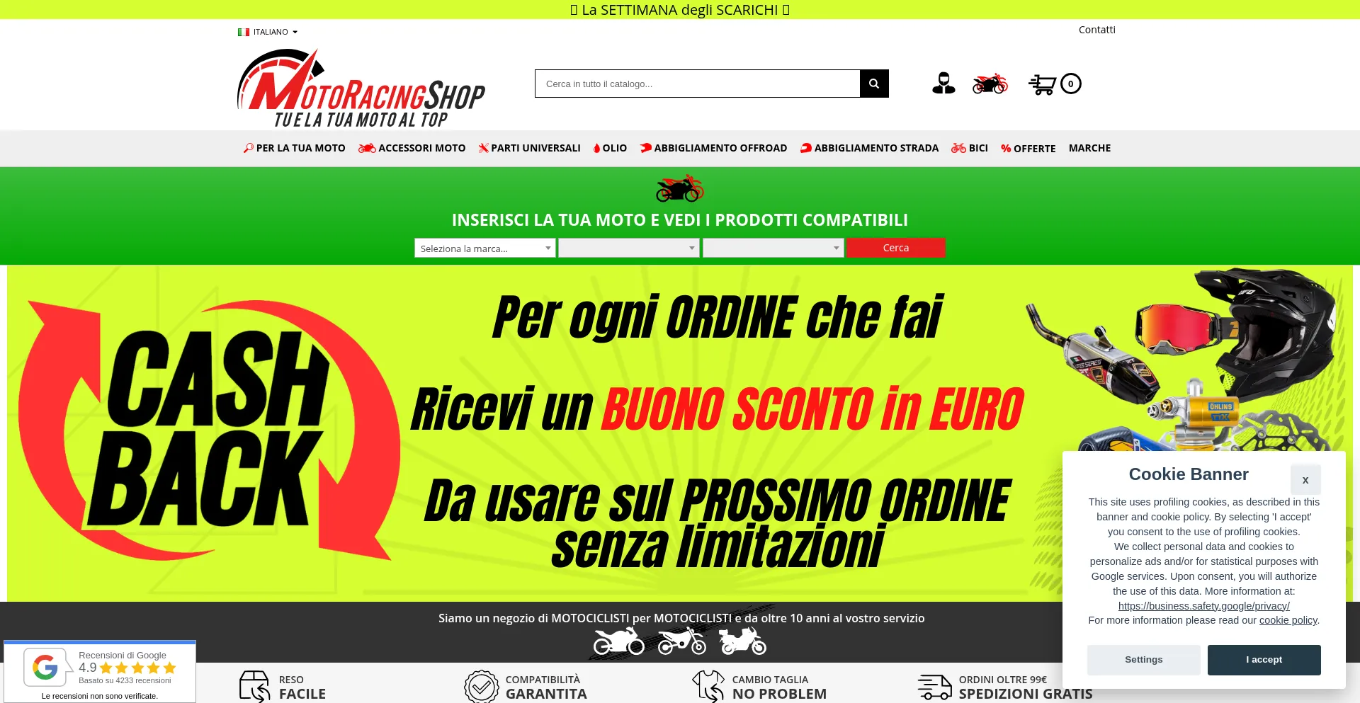 Website screenshot of Motoracingshop.com