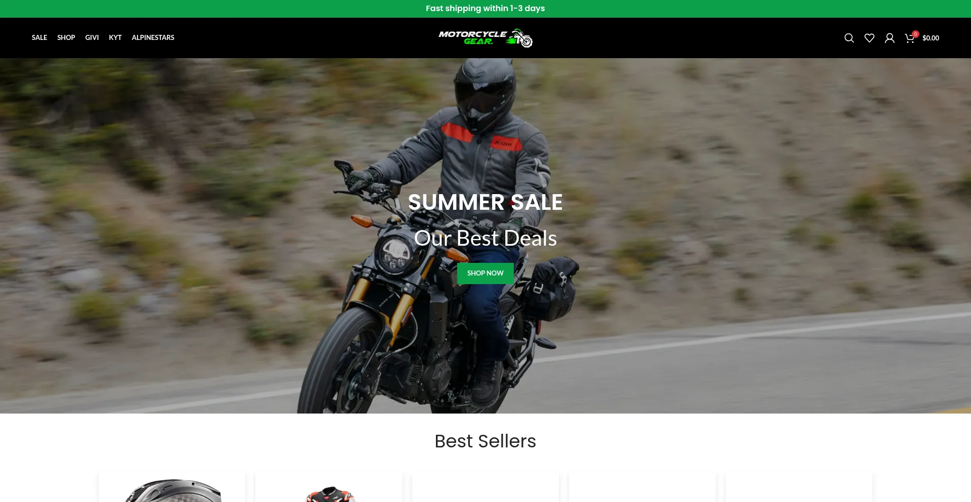 Website screenshot of Motorcyclegearbase.shop