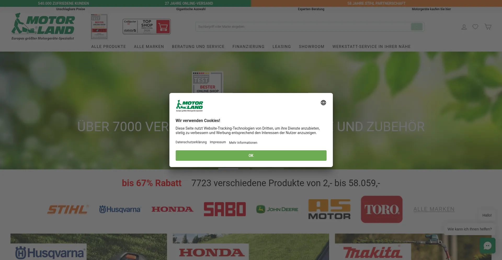 Website screenshot of Motorland.de