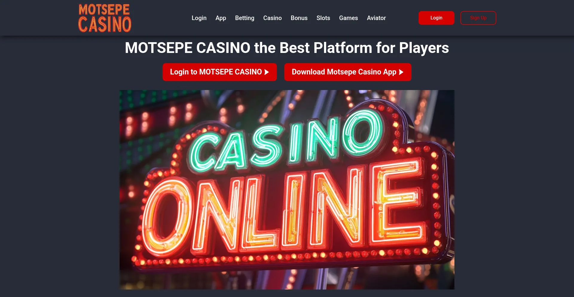 Website screenshot of Motsepecasino.com
