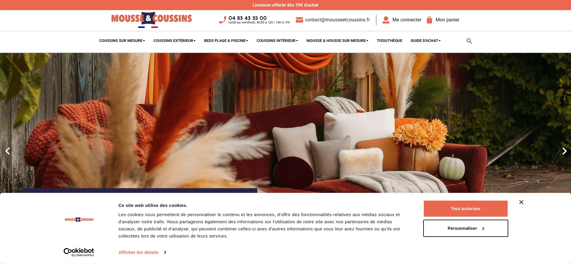 Website screenshot of Mousseetcoussins.fr