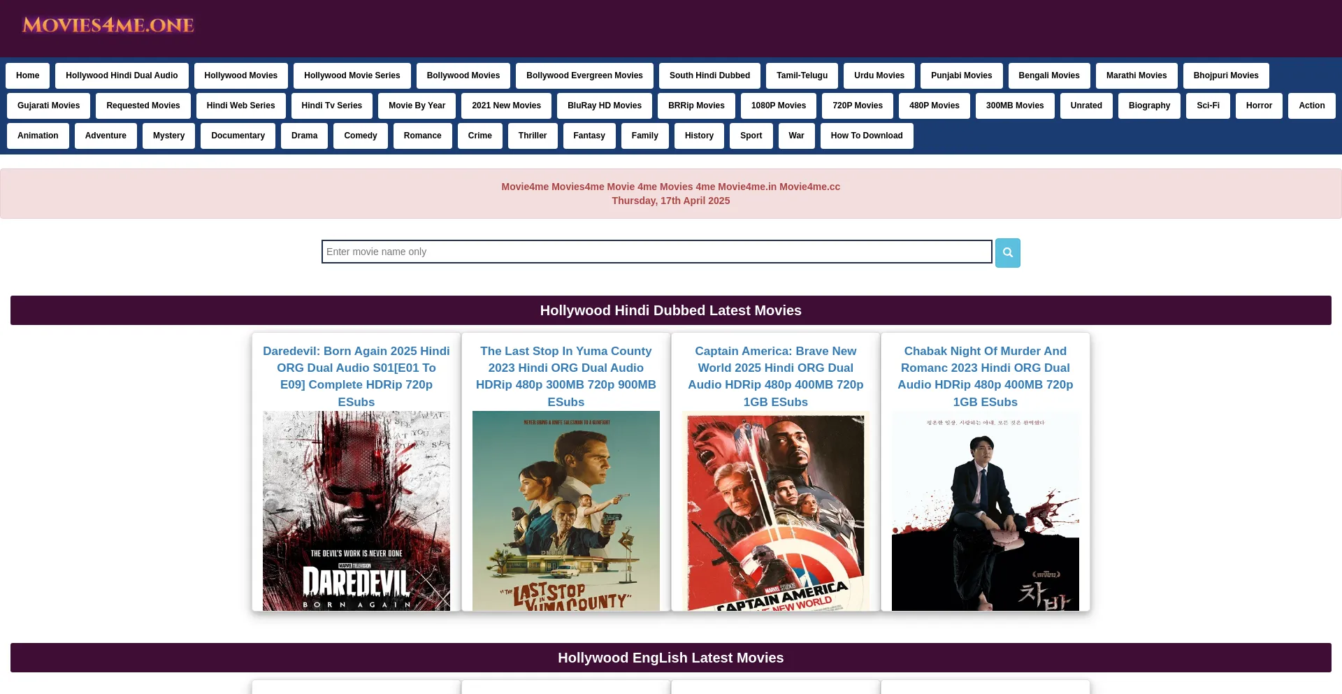 Website screenshot of Movie4me.fyi