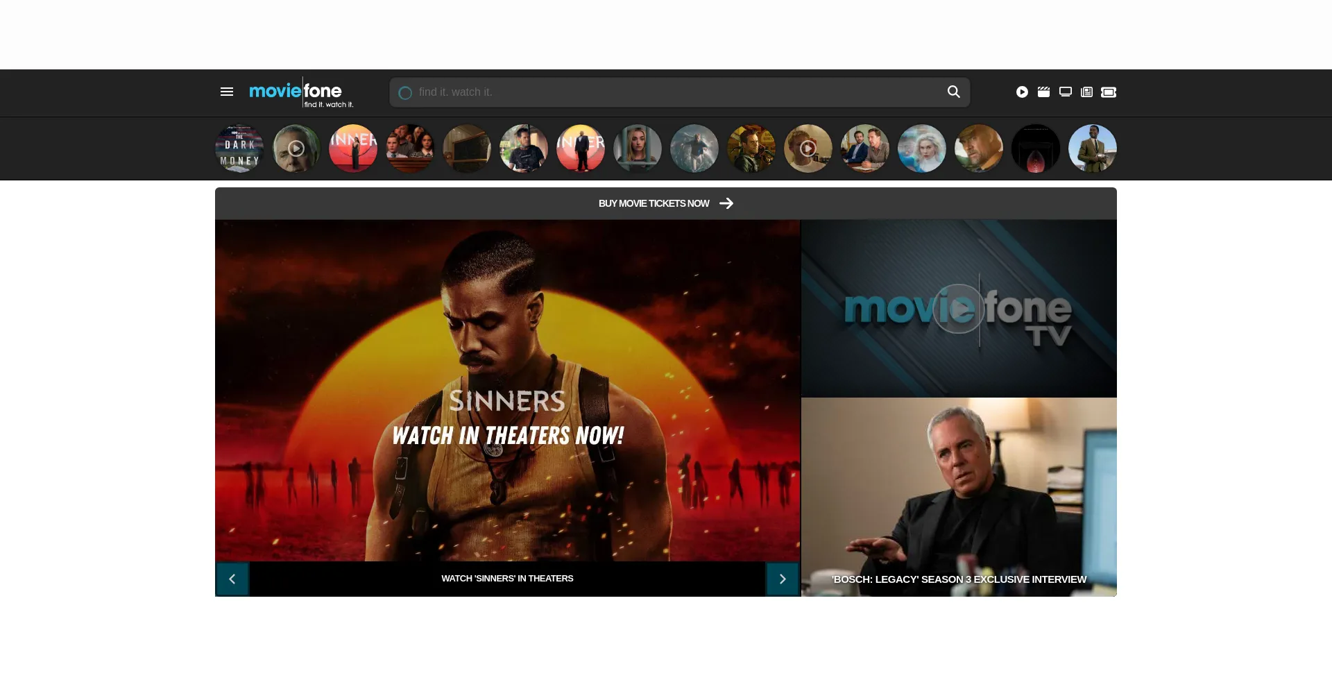 Website screenshot of Moviefone.com