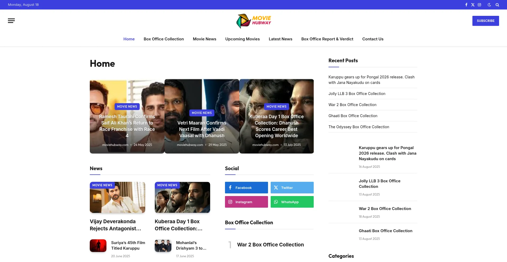 Website screenshot of Moviehubway.com
