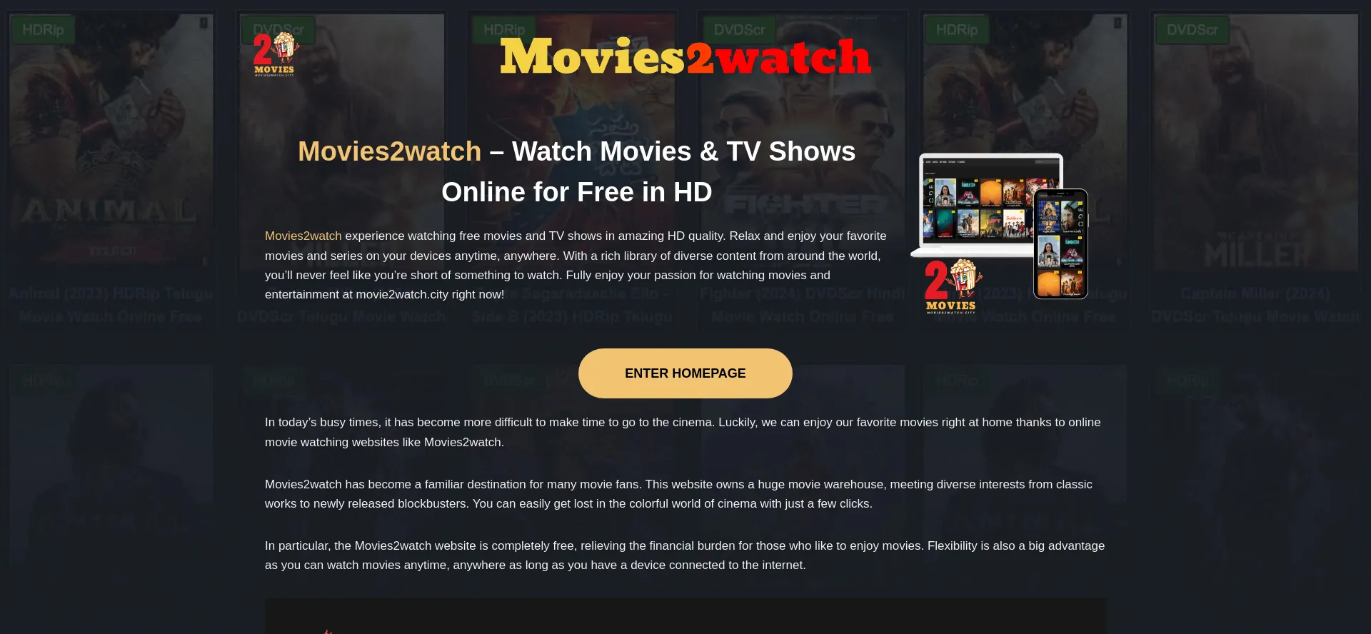Website screenshot of Movies2watch.city
