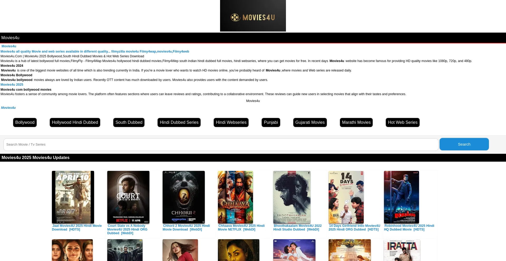 Website screenshot of Movies4u.dr.in