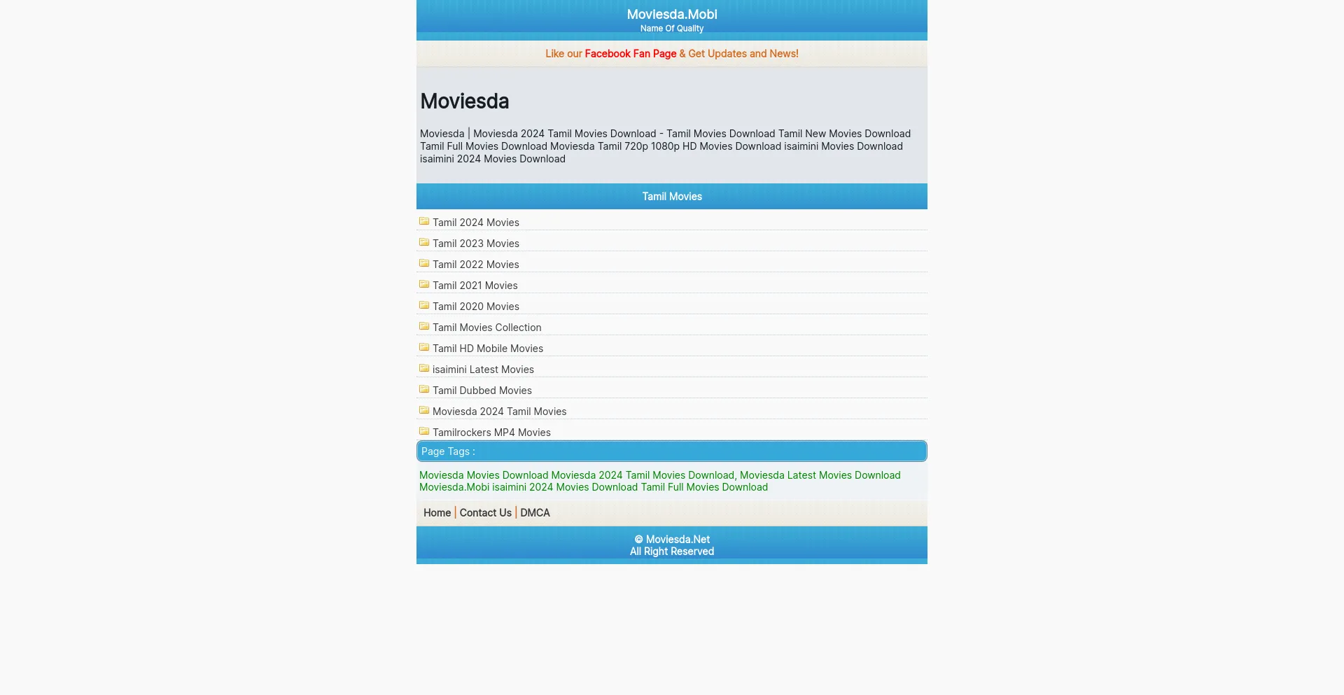 Website screenshot of Moviesda.dad