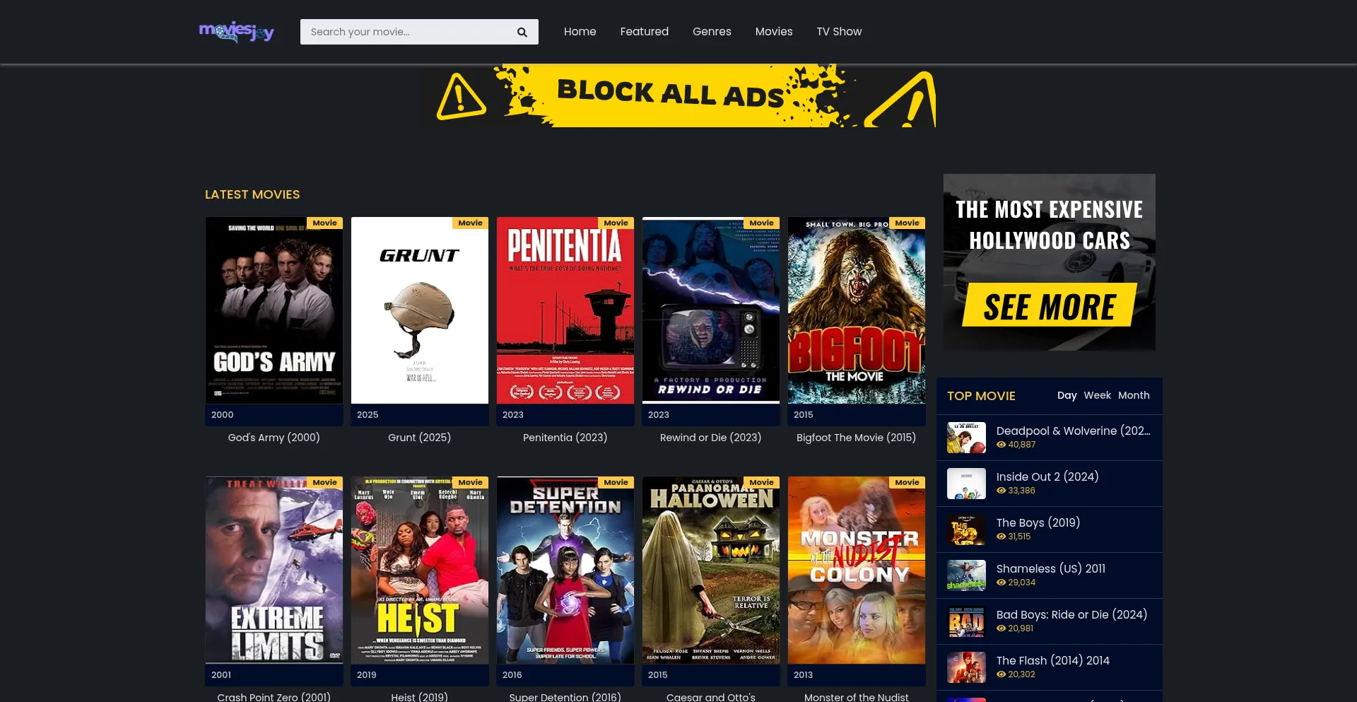 Website screenshot of Moviesjoy.bond