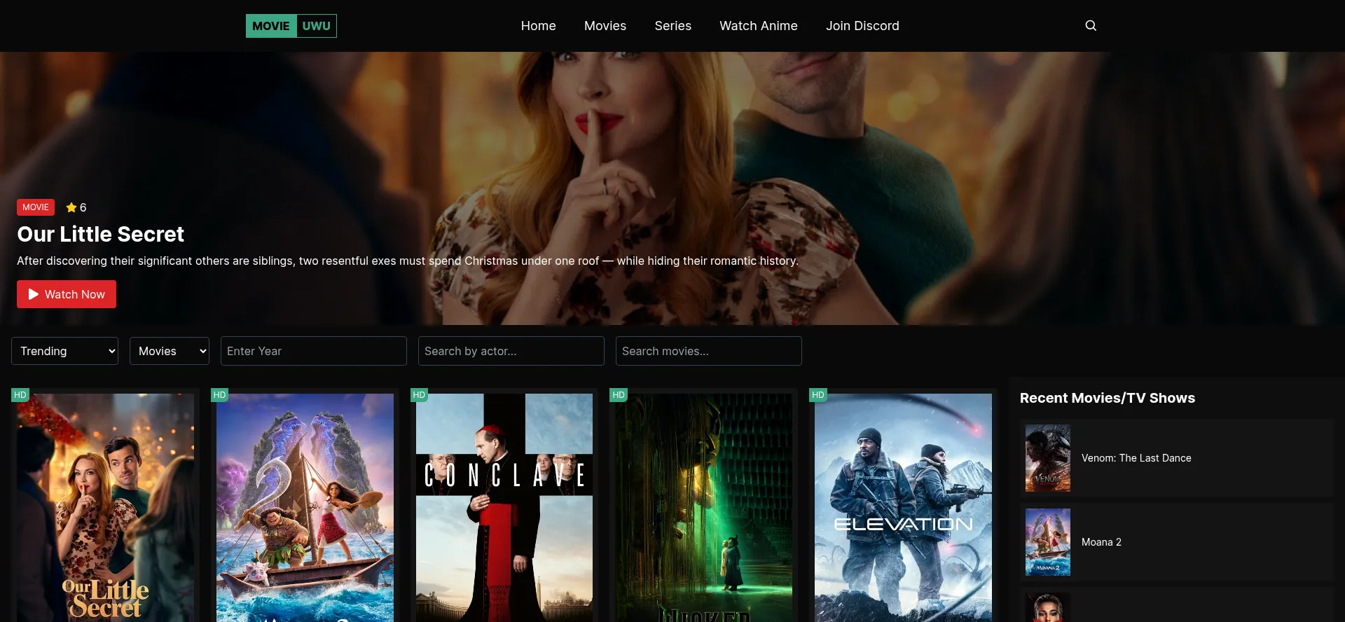 Website screenshot of Movieuwutv.top