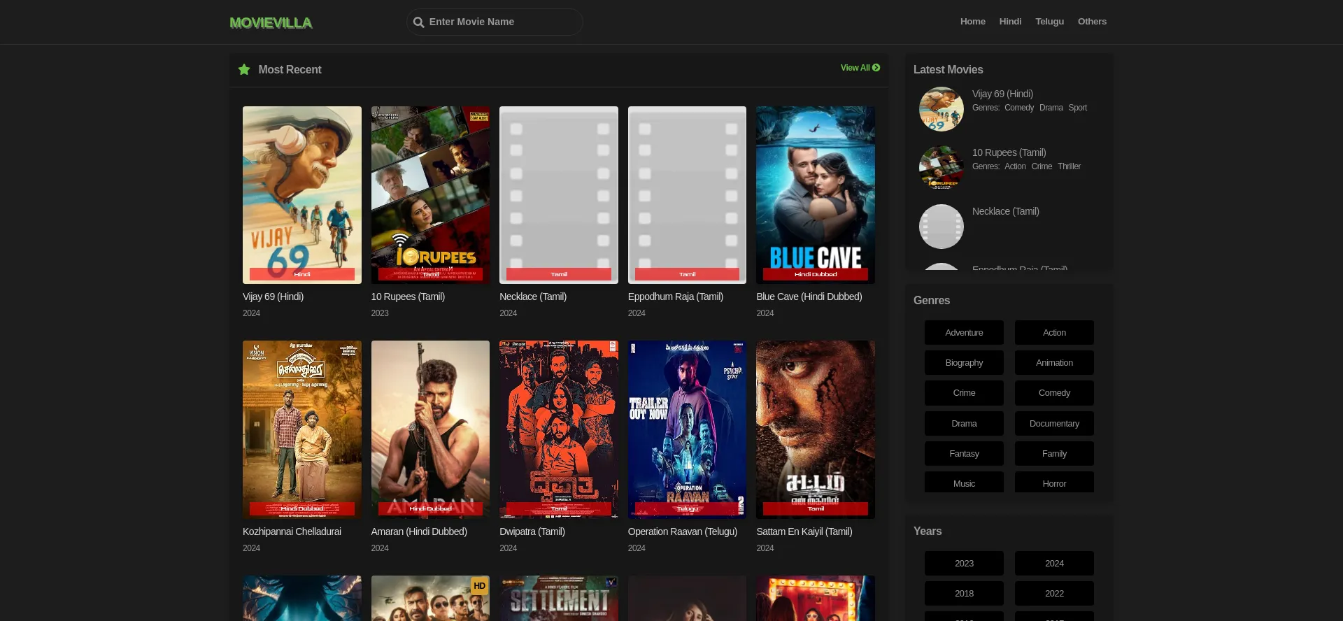 Website screenshot of Movievilla.sbs