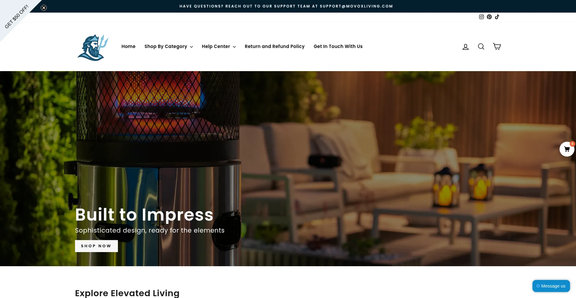 Website screenshot of Movoxliving.com