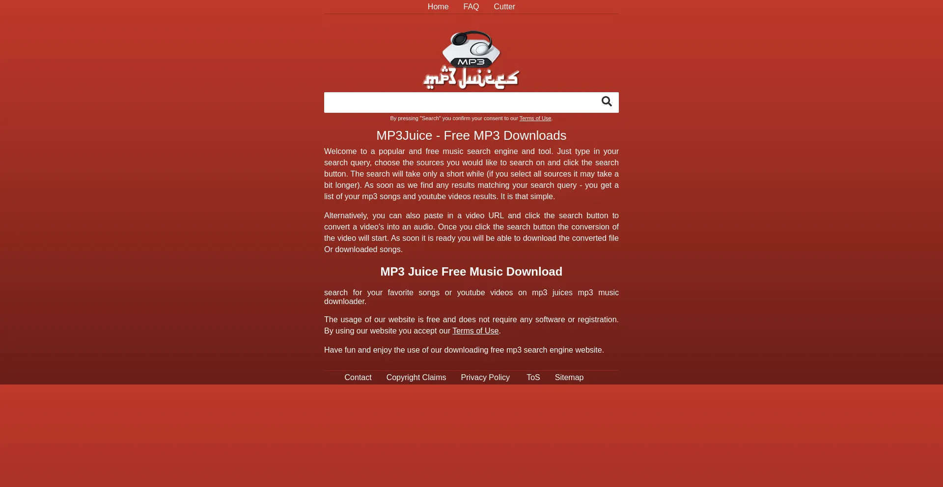 Website screenshot of Mp3juice.buzz