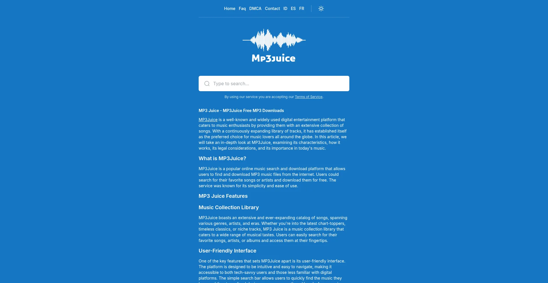 Website screenshot of Mp3juice.gratis