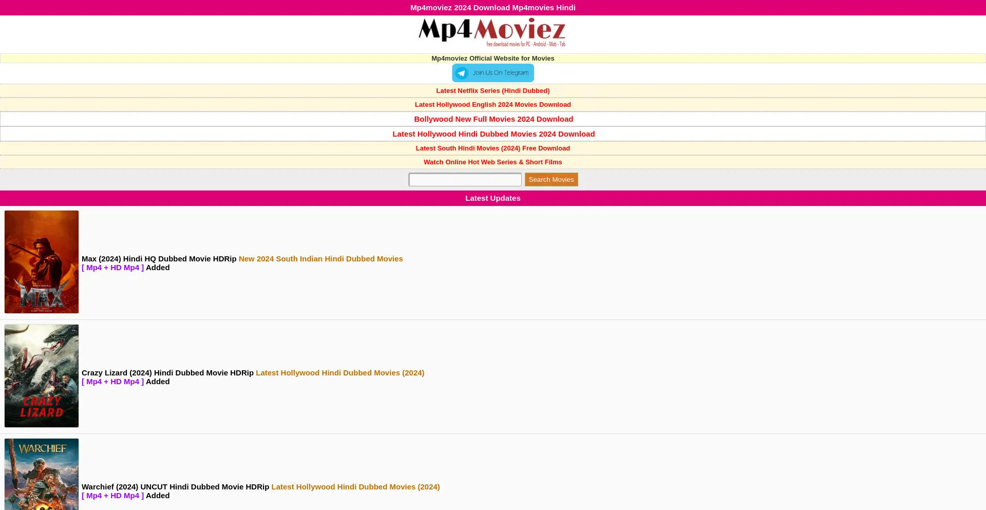 Website screenshot of Mp4moviez.villas