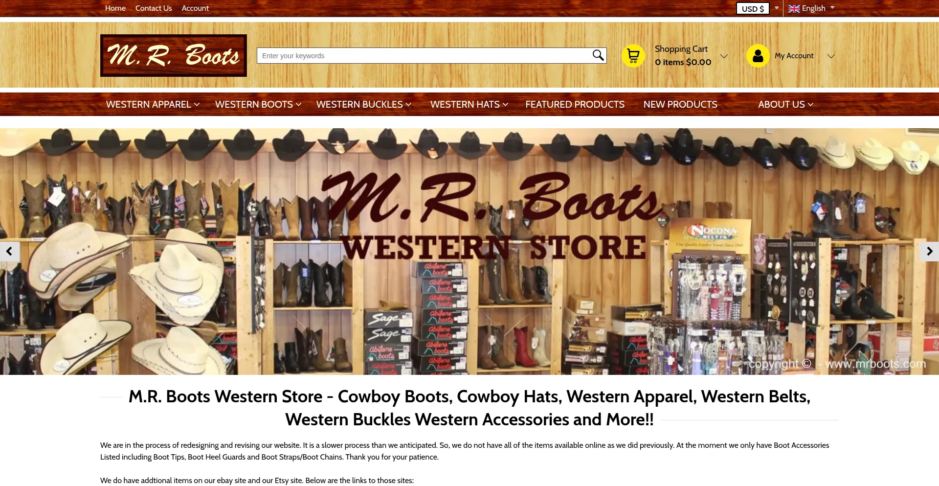 Website screenshot of Mrboots.com