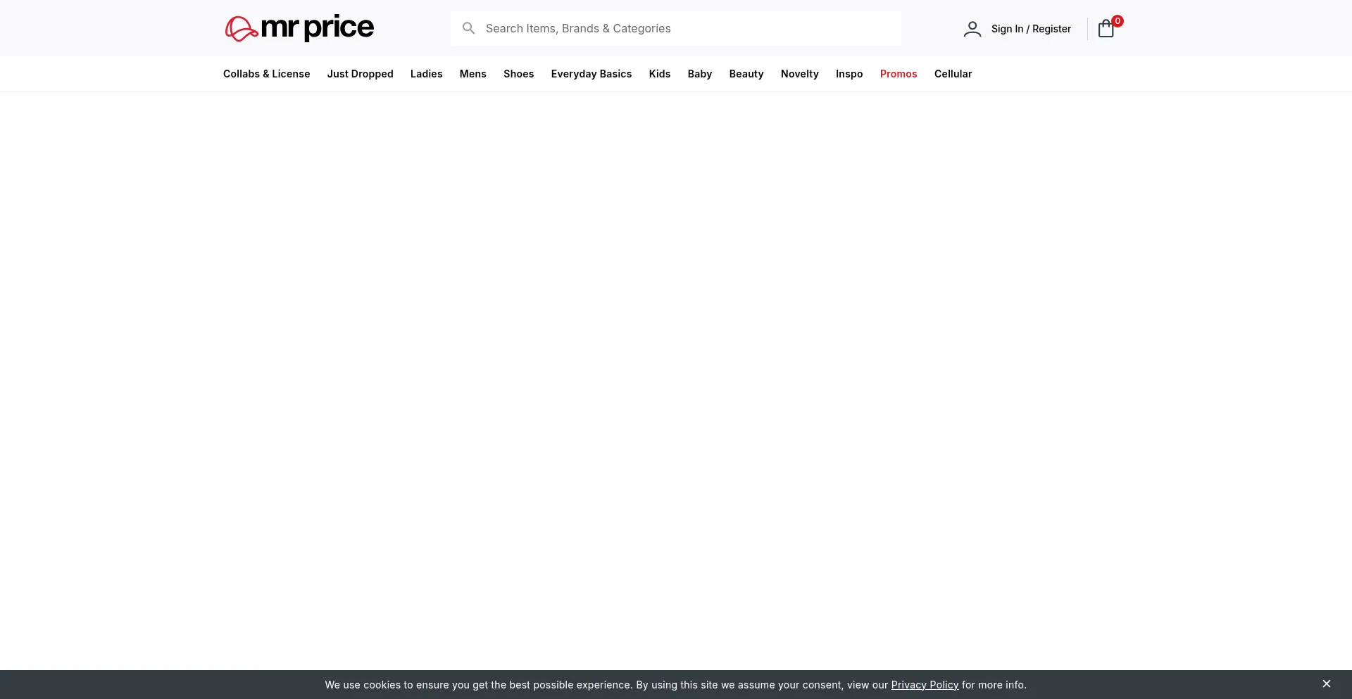 Website screenshot of Mrprice.com