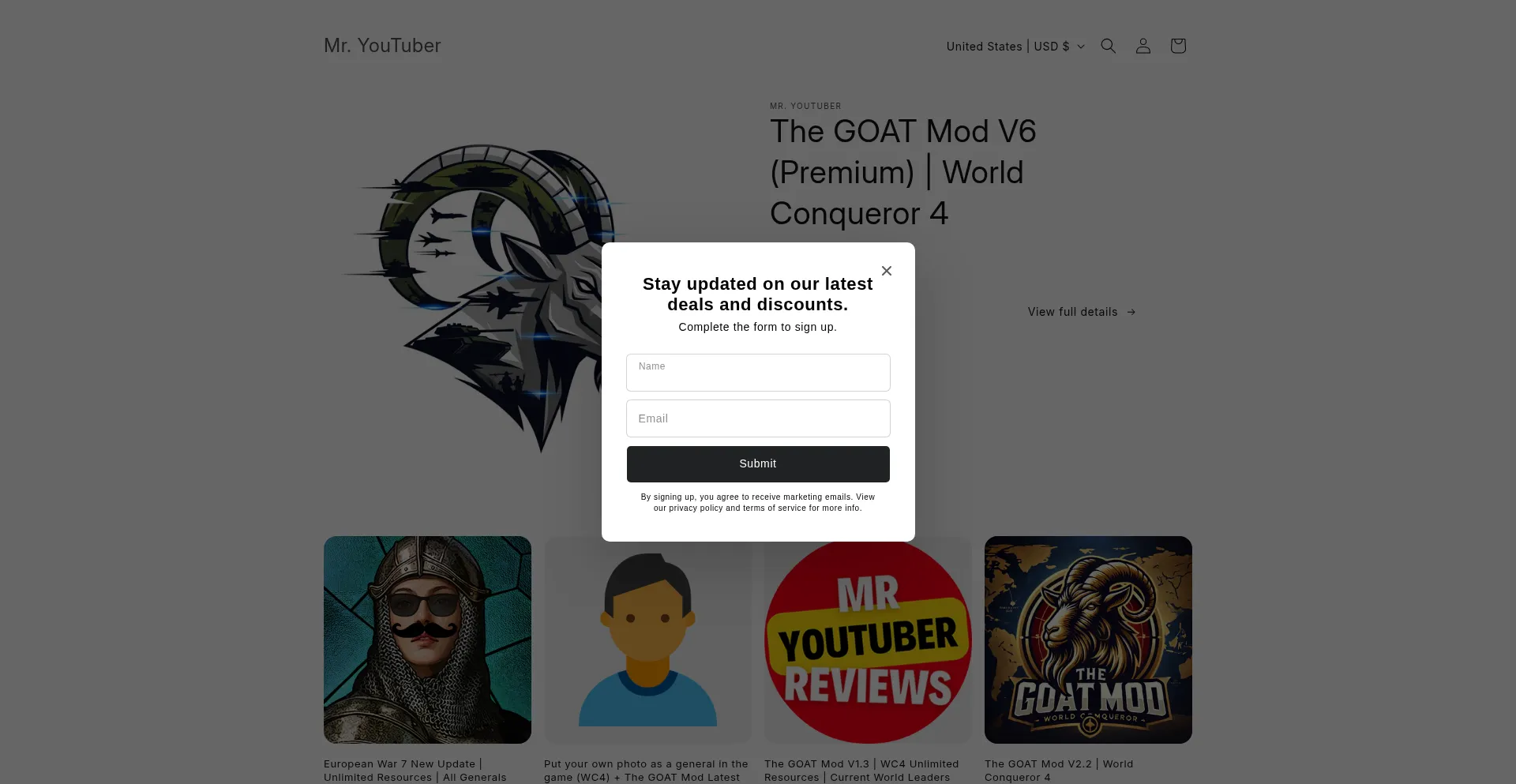 Website screenshot of Mryoutuber.shop
