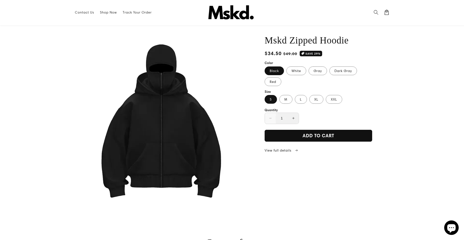Website screenshot of Mskdhoodie.shop