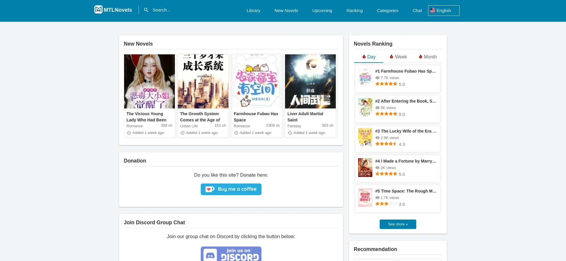 Website screenshot of Mtlnovels.com