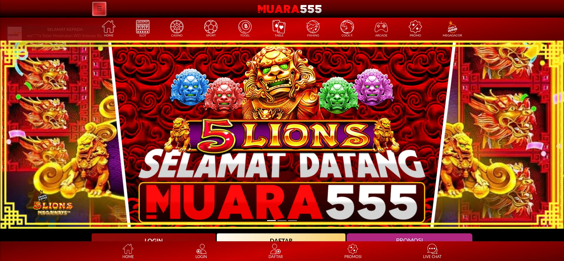 Website screenshot of Muara555.online