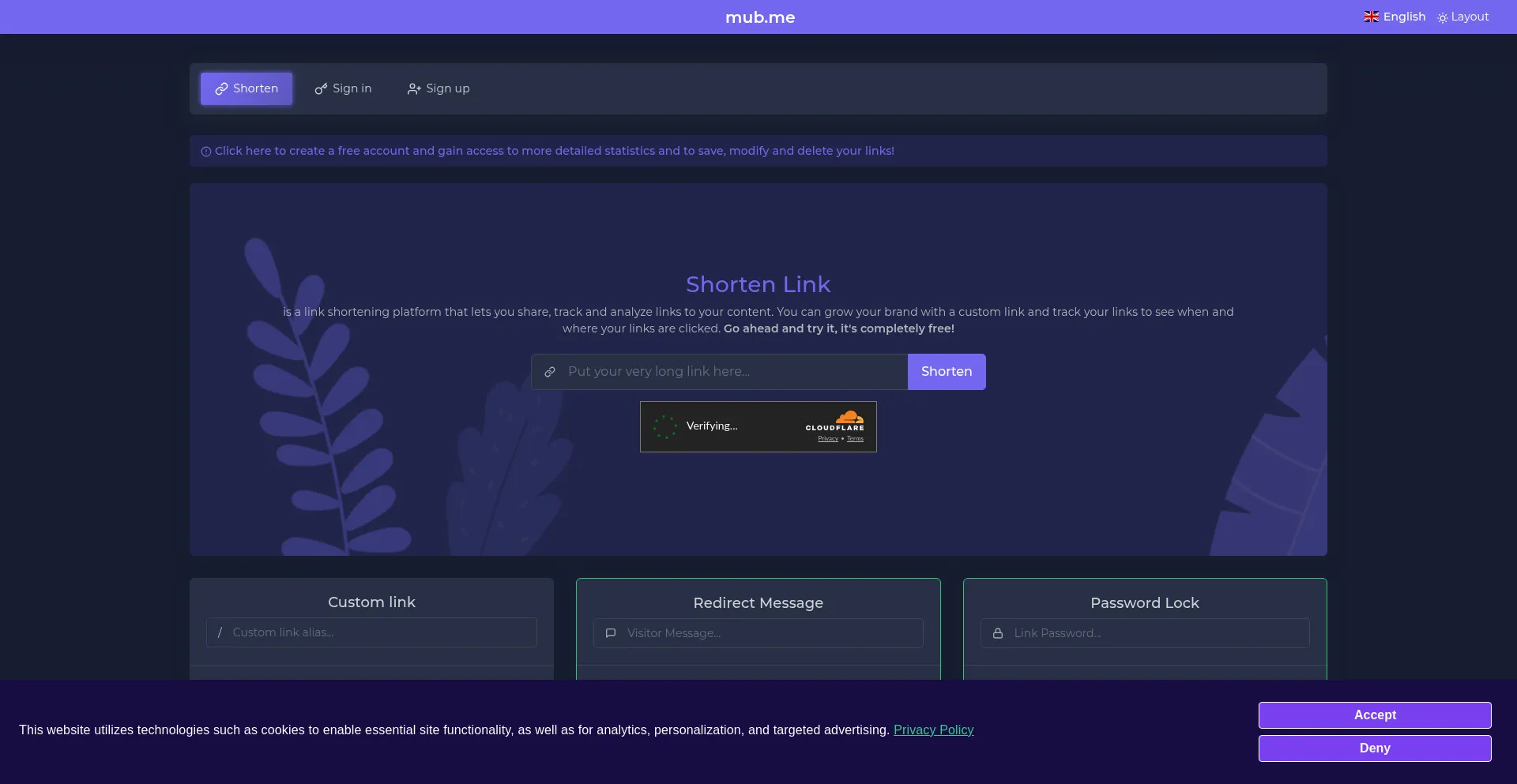 Website screenshot of Mub.me