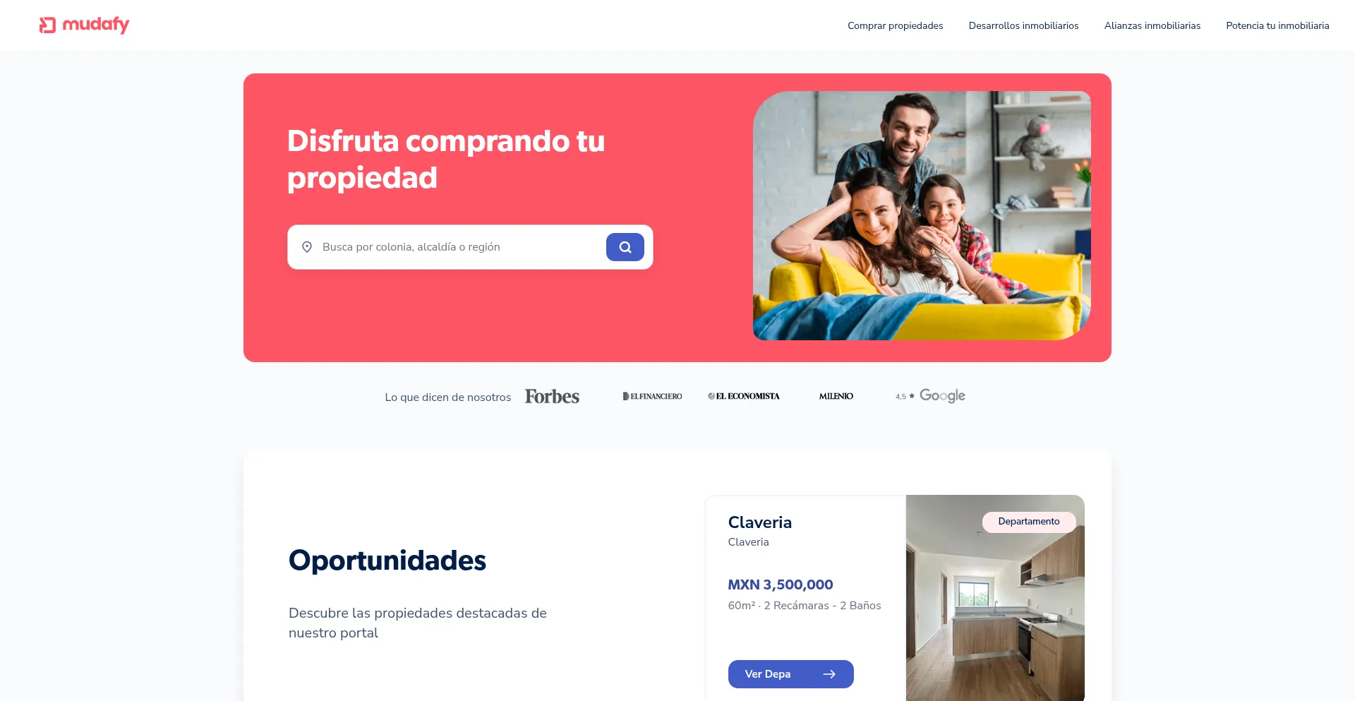 Website screenshot of Mudafy.com.mx