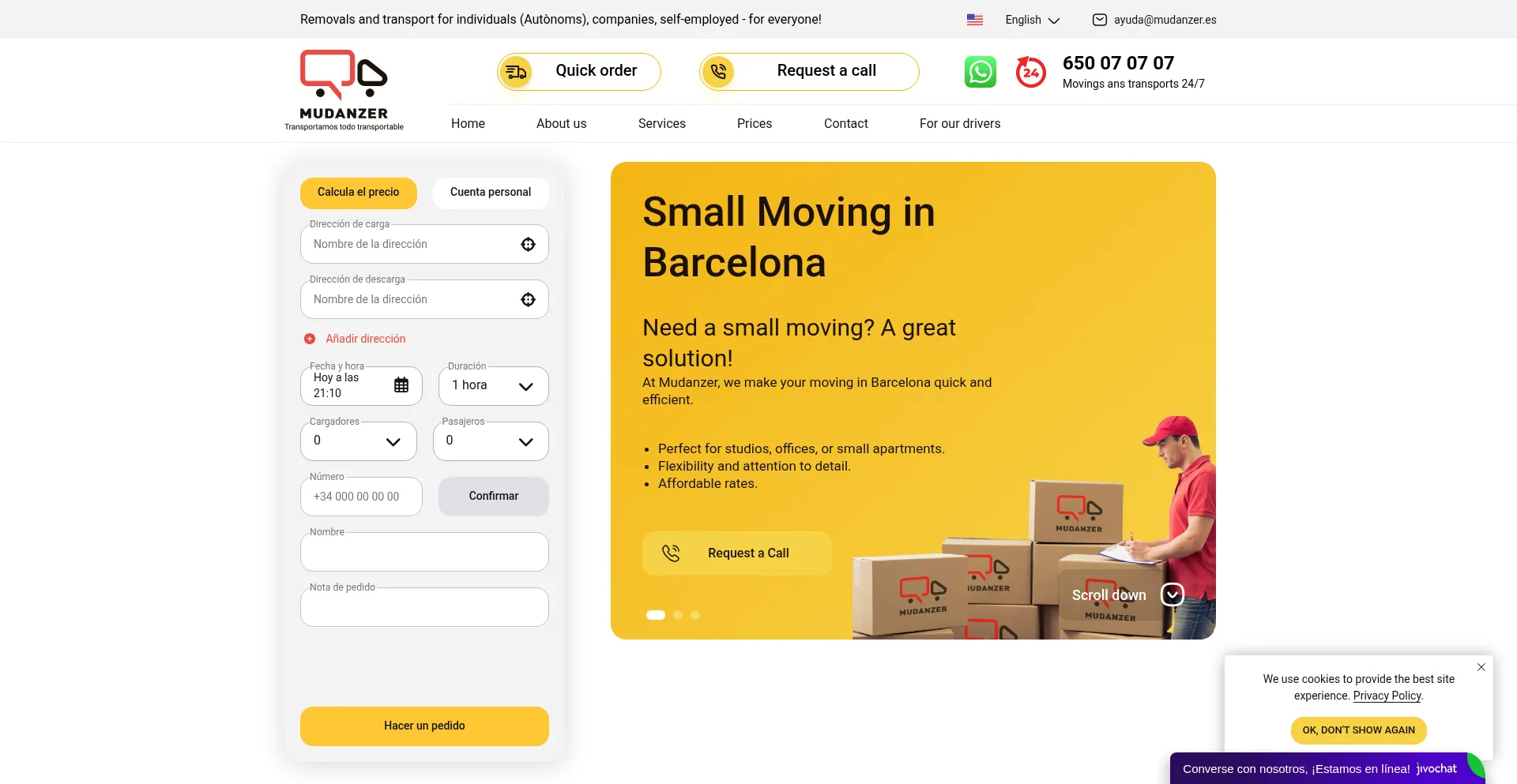 Website screenshot of Mudanzer.es