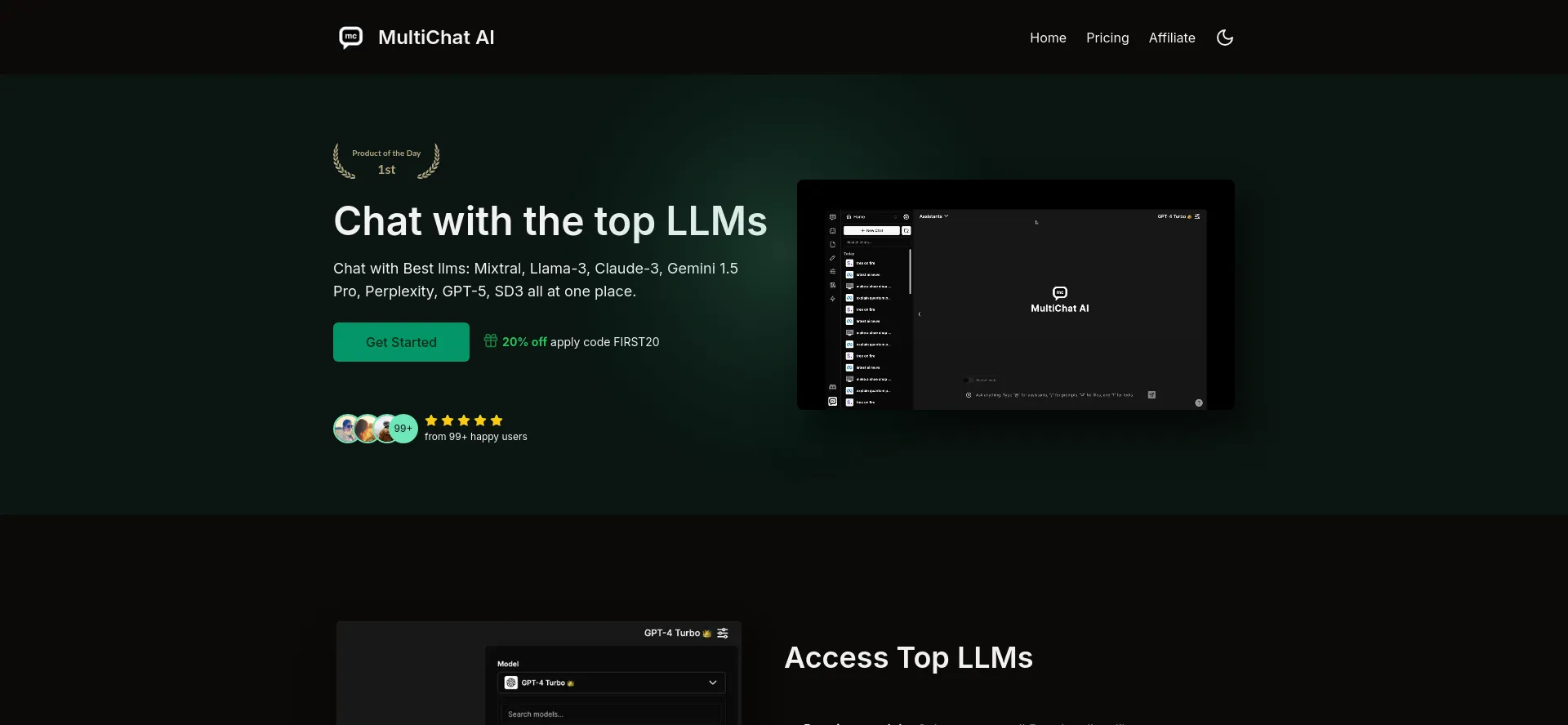 Website screenshot of Multichatai.com
