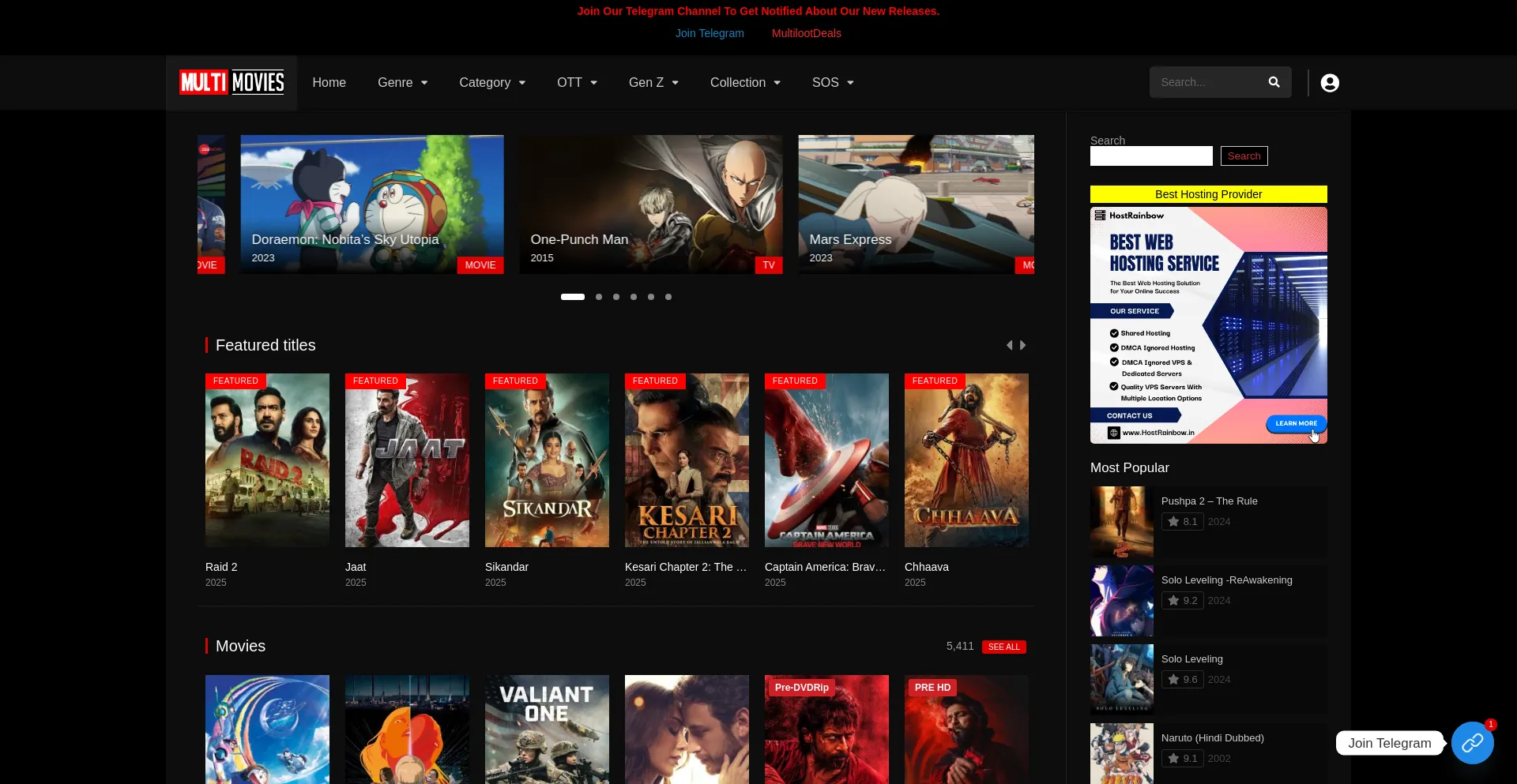 Website screenshot of Multimovies.media