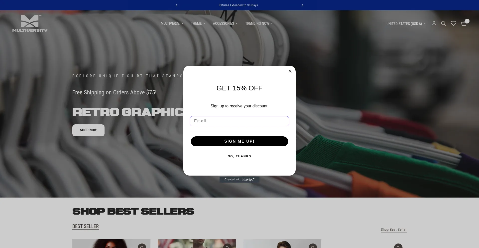 Website screenshot of Multiversitystore.com