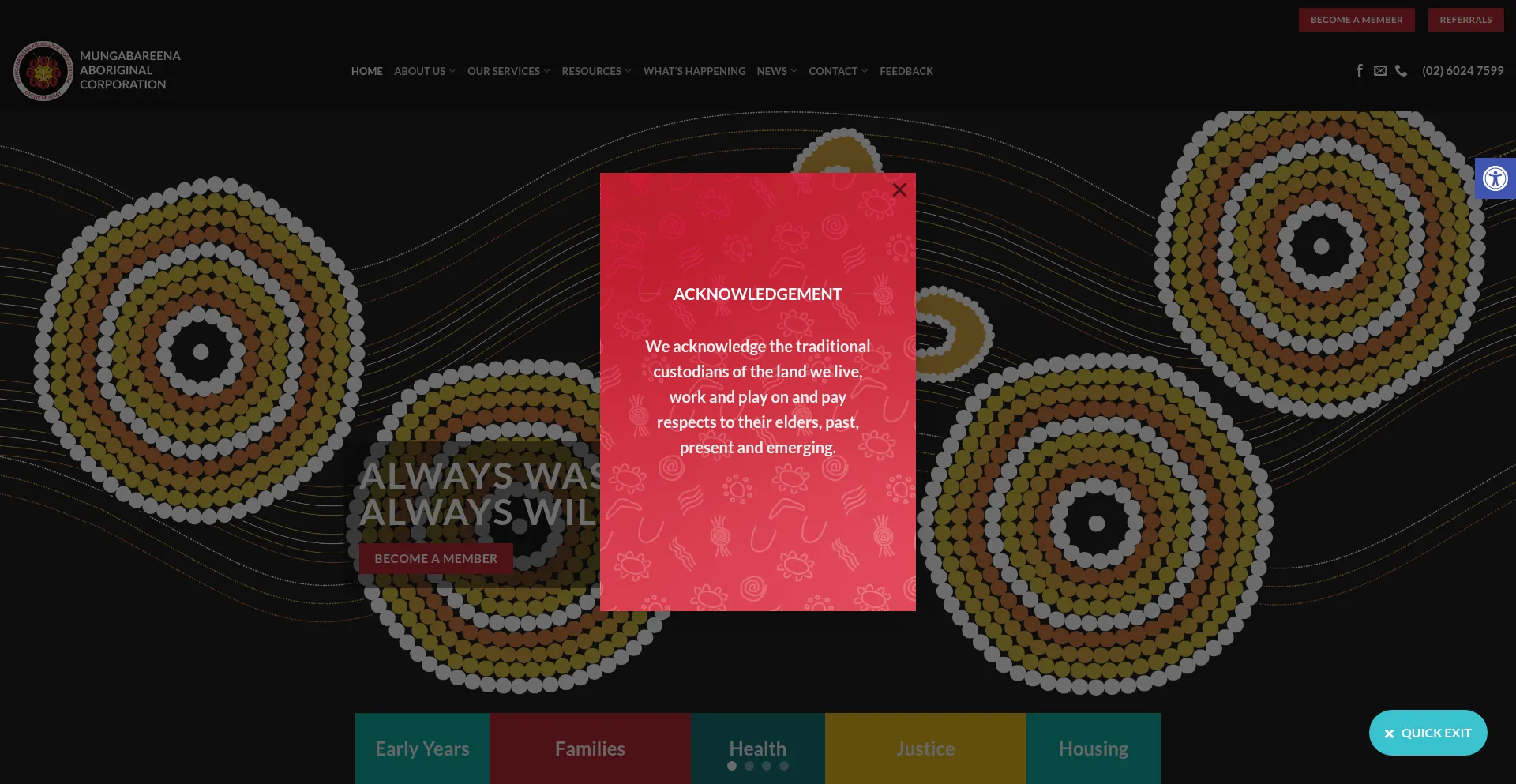 Website screenshot of Mungabareena.org.au