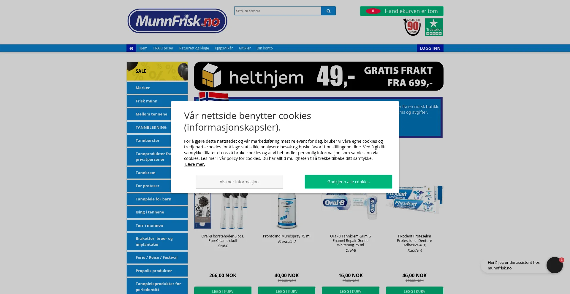 Website screenshot of Munnfrisk.no