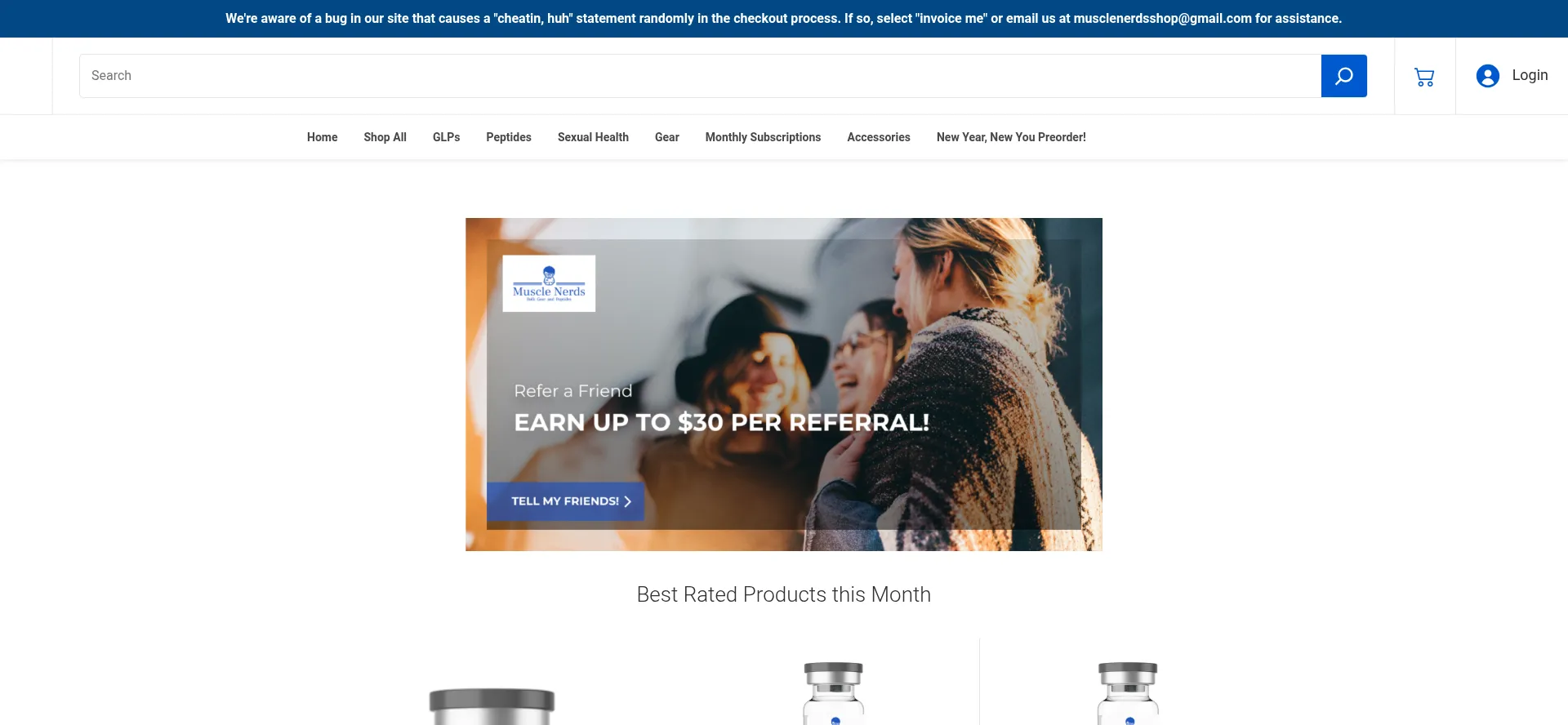 Website screenshot of Musclenerds.shop