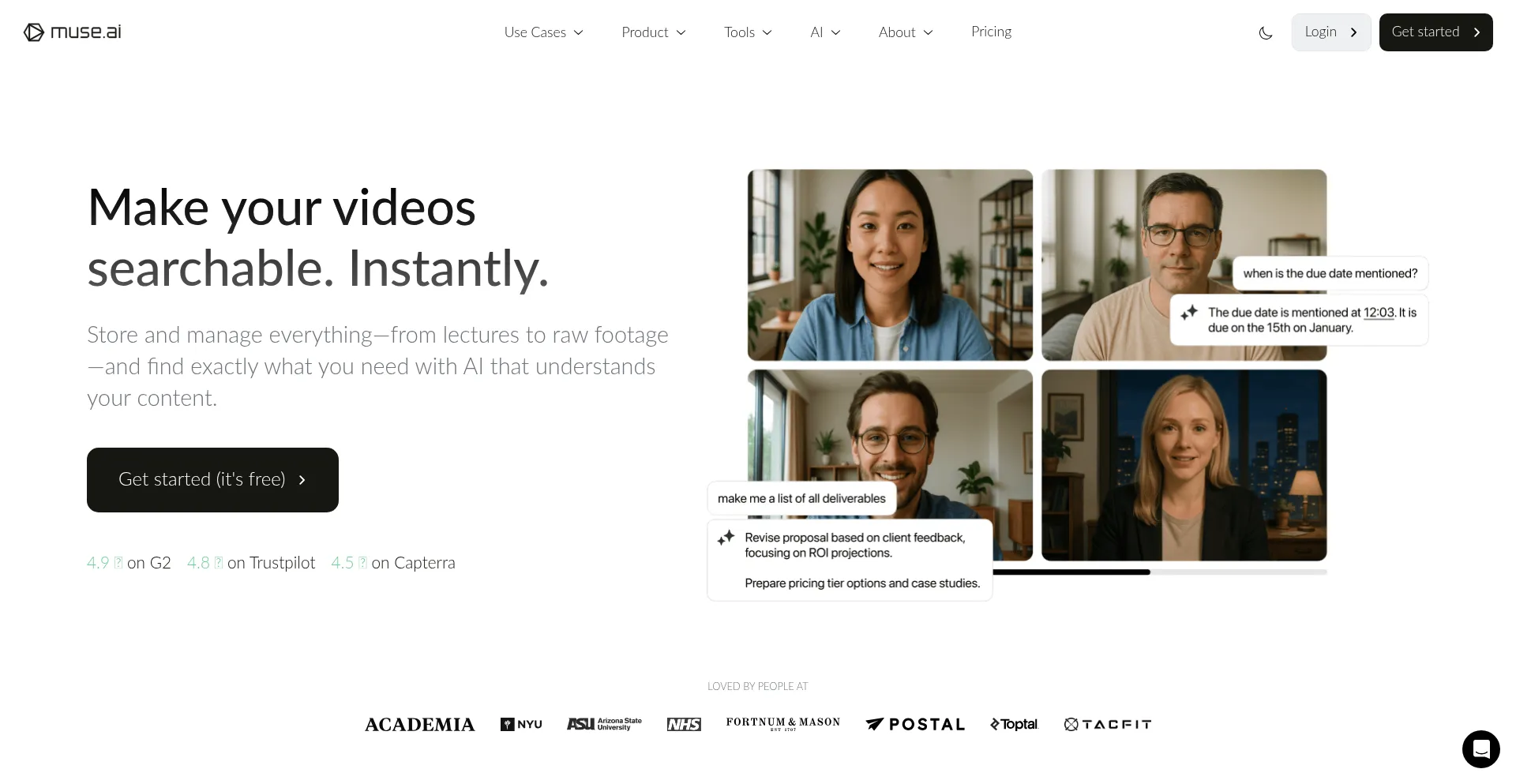 Website screenshot of Muse.ai